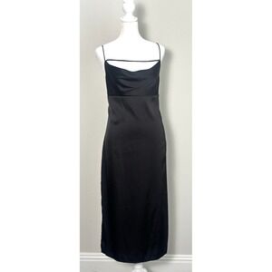Forever 21‎ Women's Black Slip Midi Dress (M) Spaghetti Straps